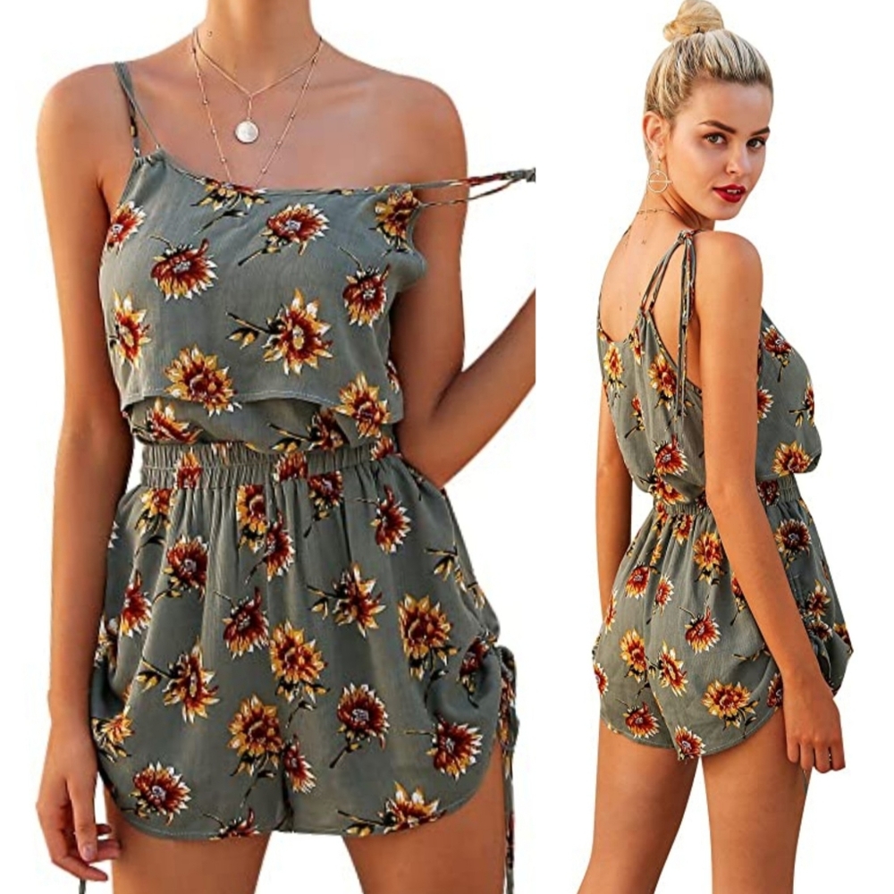 Simplee two piece sunflower outfit shorts and tank set